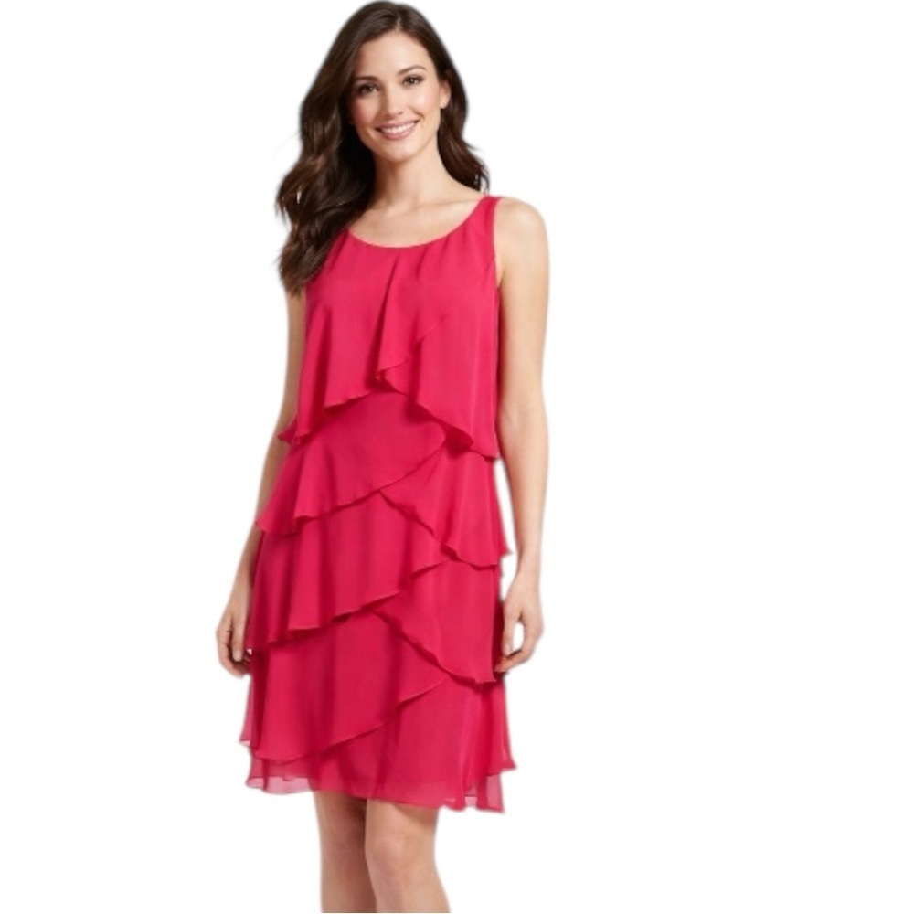 SLNY Pink Layered Chiffon Dress Size 12 Sleeveless Party Cocktail